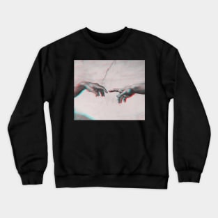 The Creation of Adam in GLITCH - Sistine Chapel near-touching hands of God and Adam Red Colorized Crewneck Sweatshirt